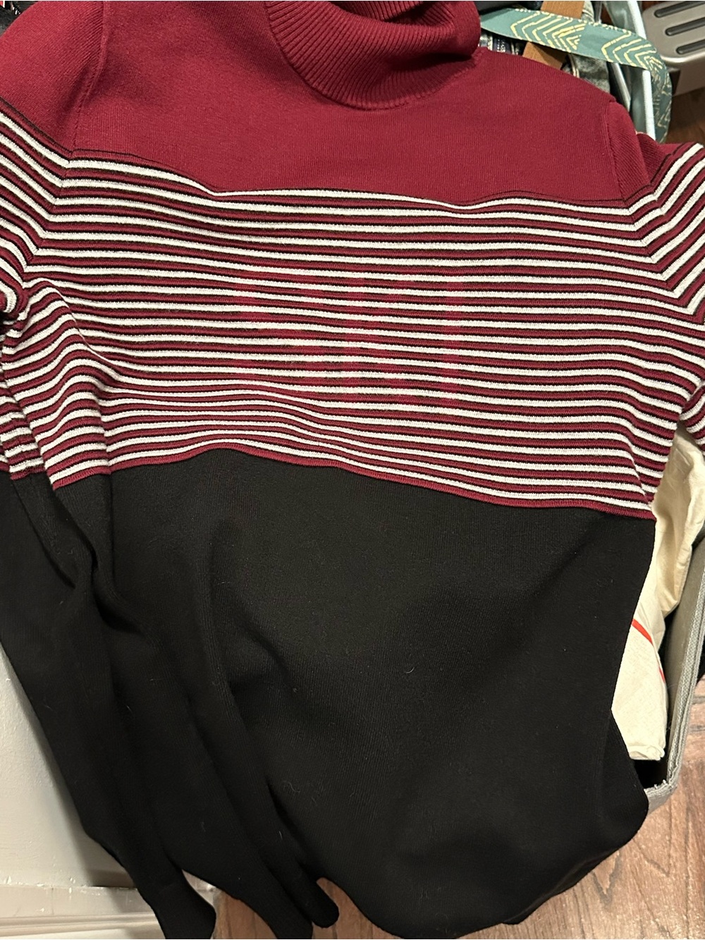 New Krimson Klover Red, Navy & Cream Striped Turtleneck Sweater